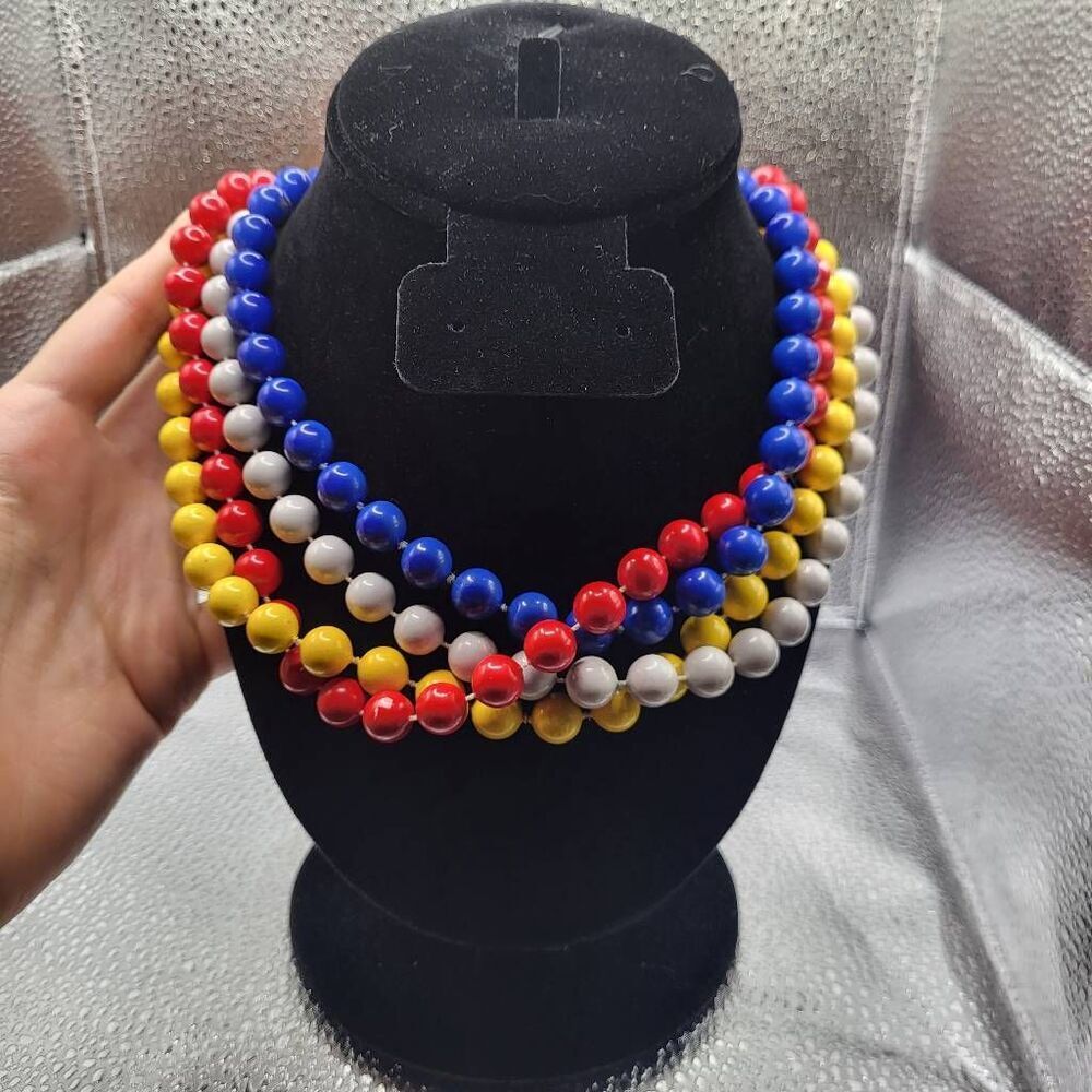Lot of 4 Vintage 50s Bright Beaded Necklaces